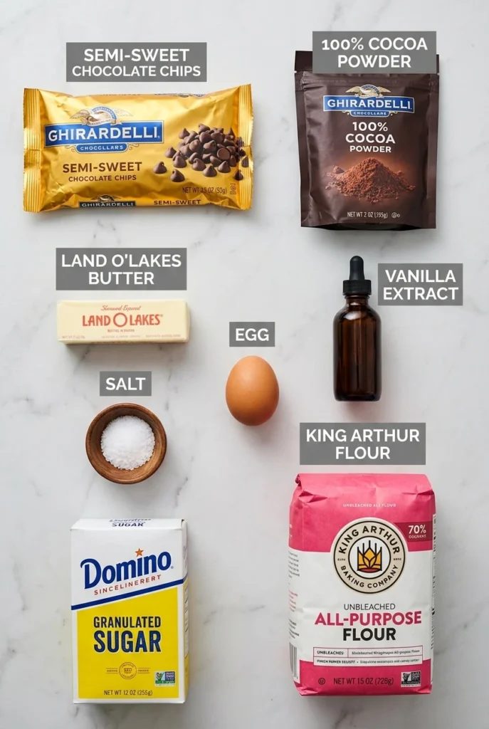 Ingredients needed to make air fryer brownies.