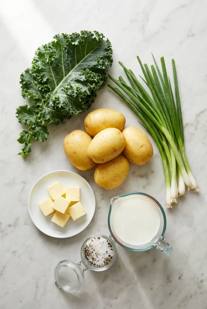 Colcannon ingredients on a table.