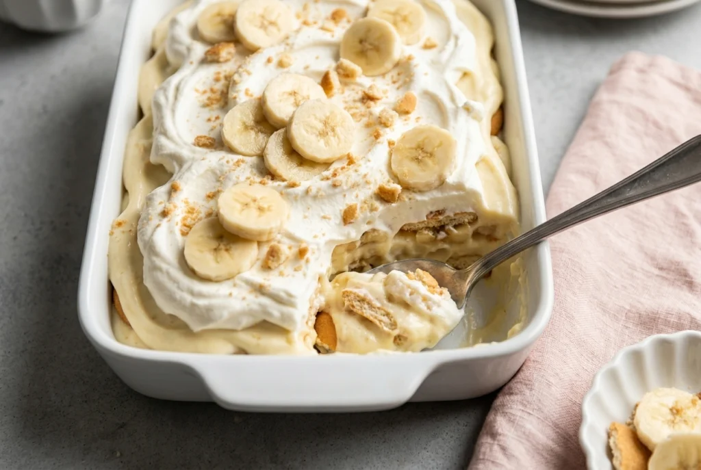 caramelized banana pudding with vanilla wafer cookies