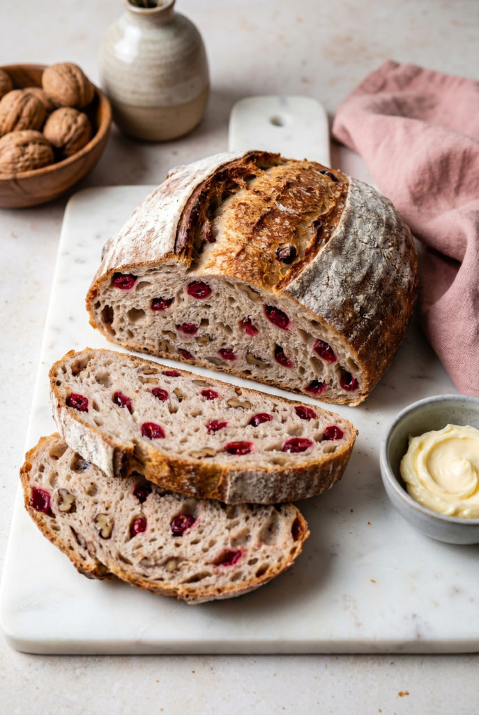 No Knead Cranberry Walnut Bread