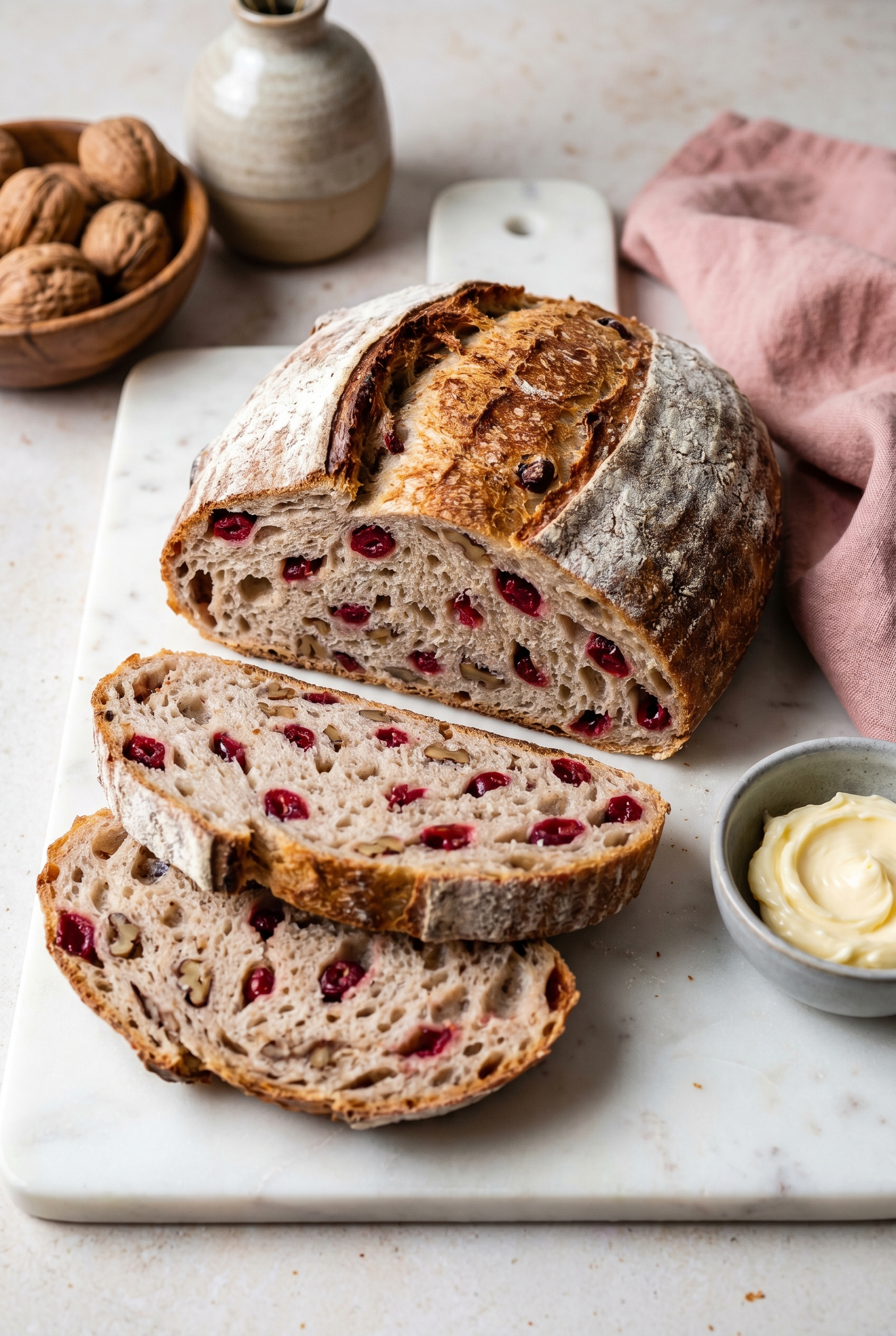 No Knead Cranberry Walnut Bread