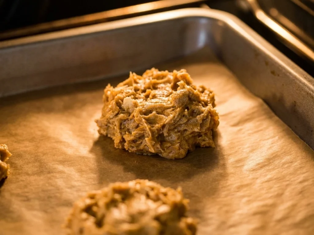 brown butter pumpkin oatmeal cookie dough mounds on a silpat baking mat