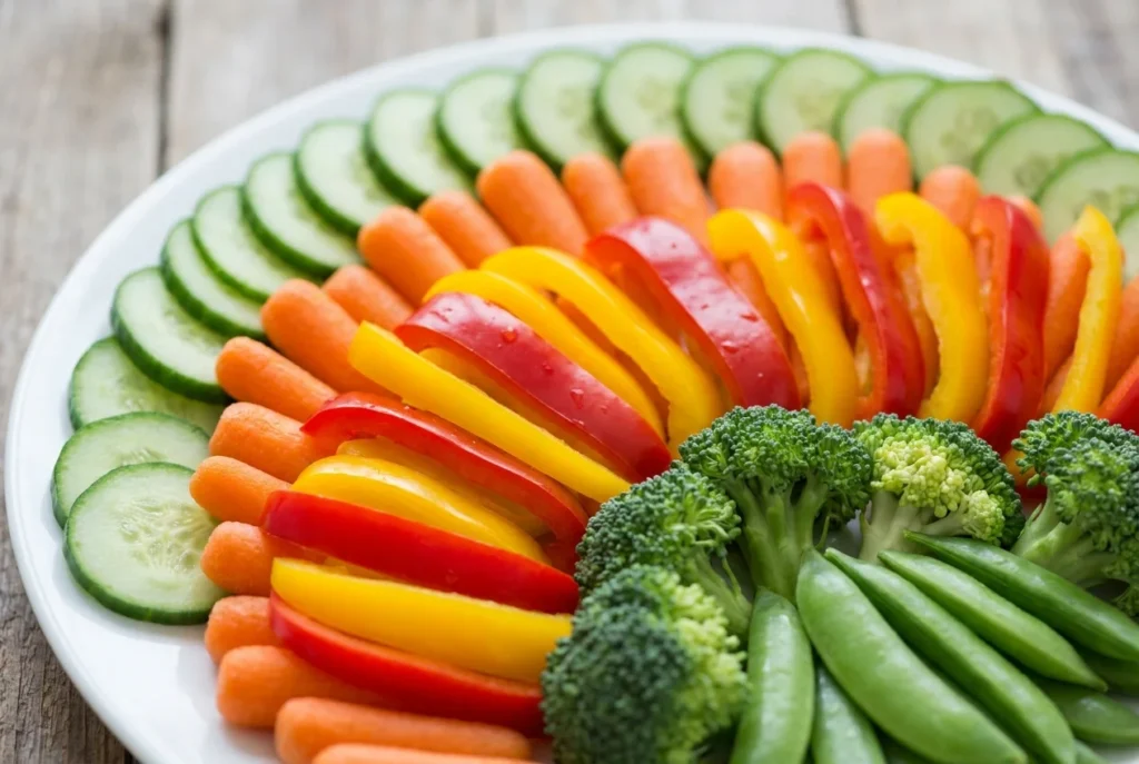 Close up of veggie feather on turkey veggie tray.