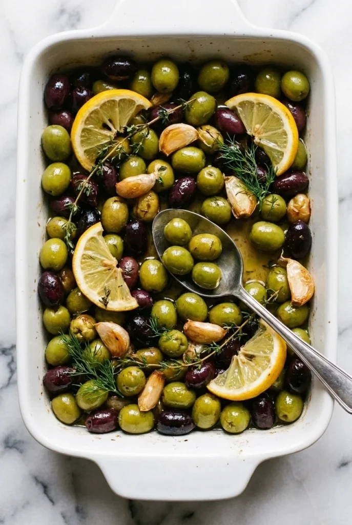 Honey Whipped Feta with Garlic Herb Roasted Olives | halfbakedharvest.com