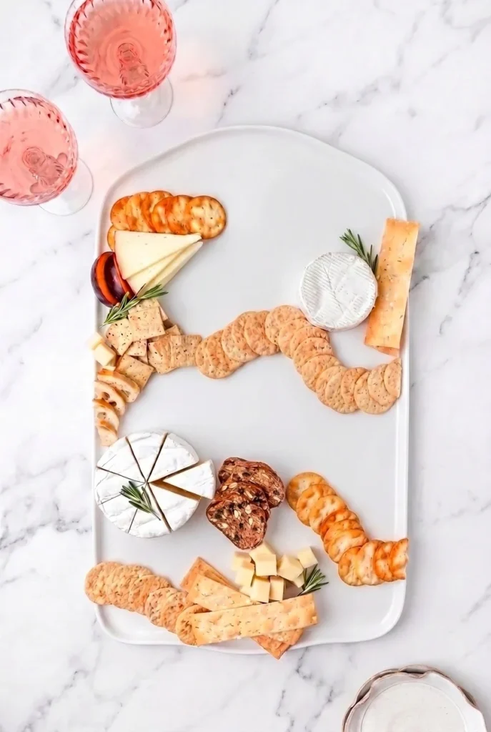 adding crackers and bread to fall dessert board.