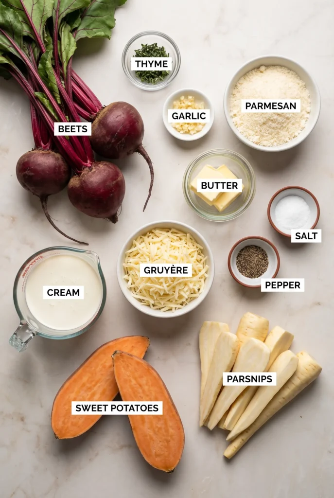 Cheesy Root Vegetable Gratin